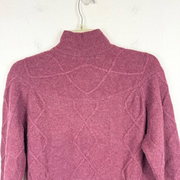 Horny Toad Maroon Lambswool Joanna 1/4 Button Chunky Cable Knit Sweater Size L - Picture 8 of 9